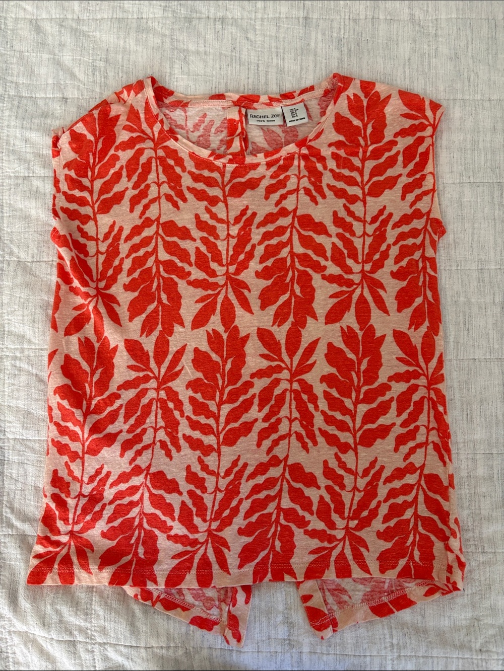 Rachel Zoe Coral Leaf-Print Sleeveless Shell